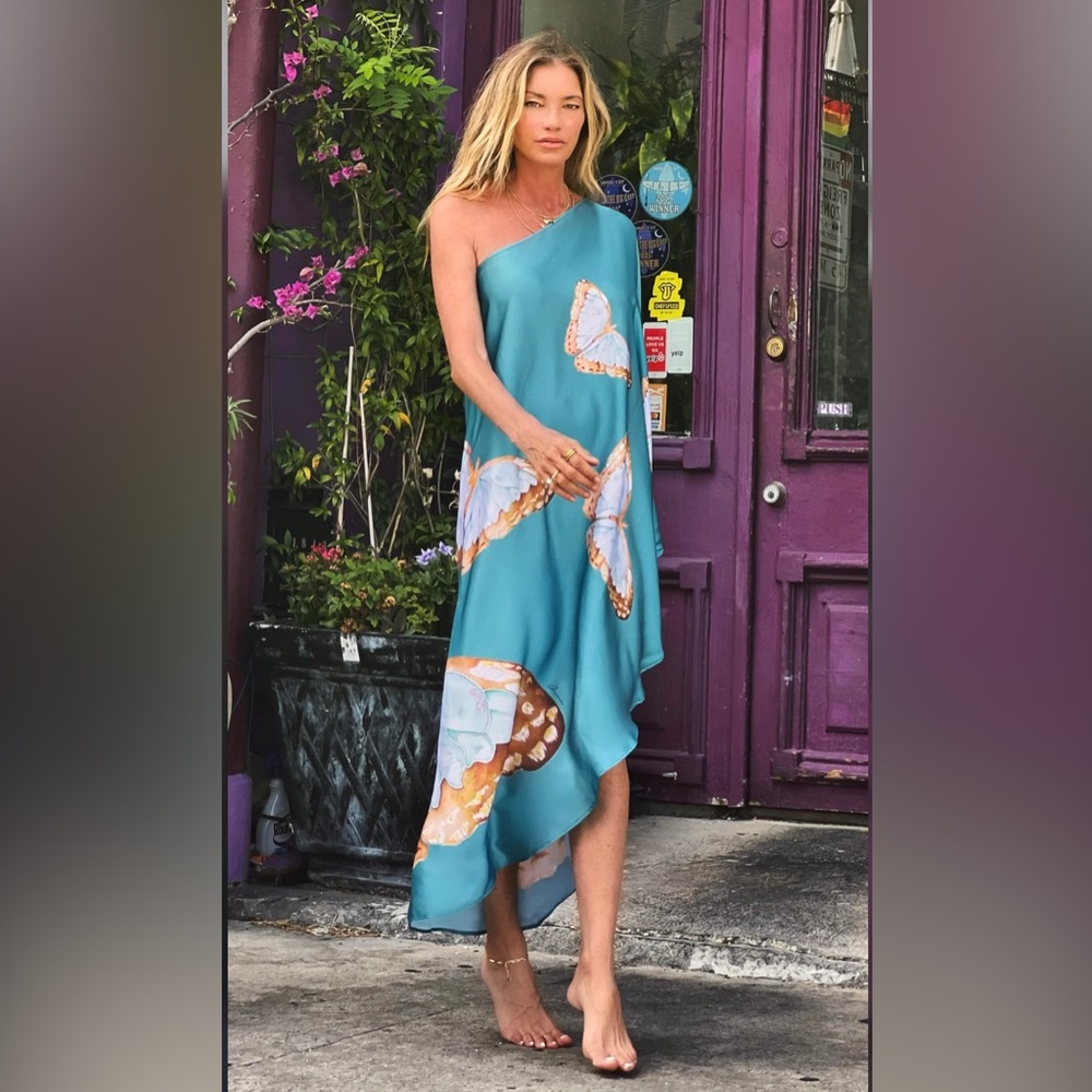 Teal Butterfly One-Shoulder Swim Coverup - Picture 4 of 9